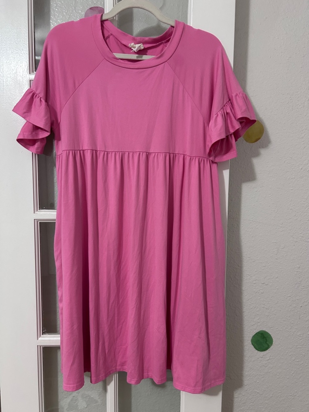 Women's Pink Ruffle-Sleeve Asymmetrical Dress